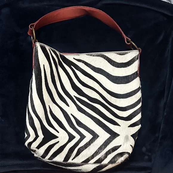 Mauricio Taiuti genuine leather Zebra Print (calf) Women's Bag with Red Accents - Picture 1 of 10